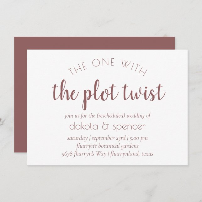 Simple Taupe Script | One with Wedding Plot Twist Invitation (Front/Back)