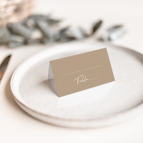 Simple Taupe Wedding Folded Place Card