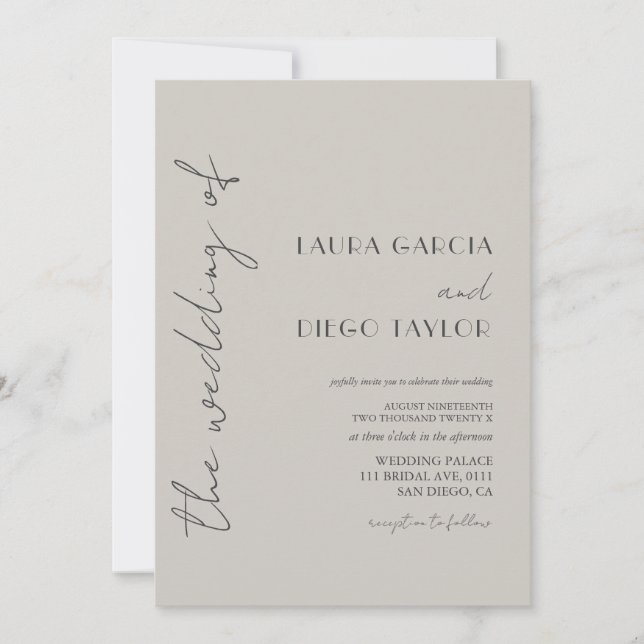 Simple Taupe Wedding Invitation (Front)