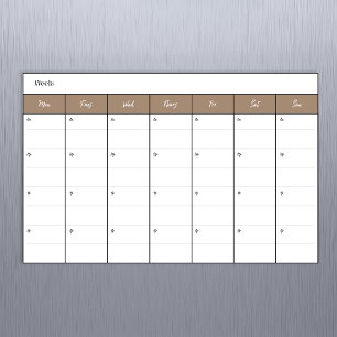 Simple Taupe Weekly Calendar Magnetic Dry Erase Sheet