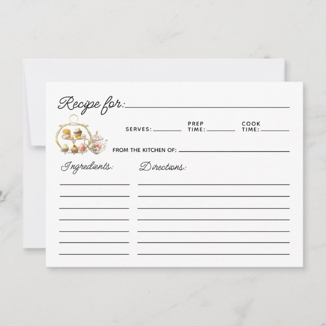 Simple Tea Party Themed Recipe Card (Front)