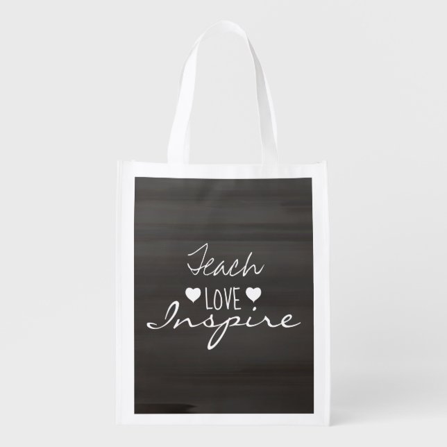 Simple Teacher Chalkboard Typography Quote Grocery Bag (Front)