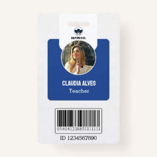 Simple Teacher ID Card Blue Collage School ID Badge