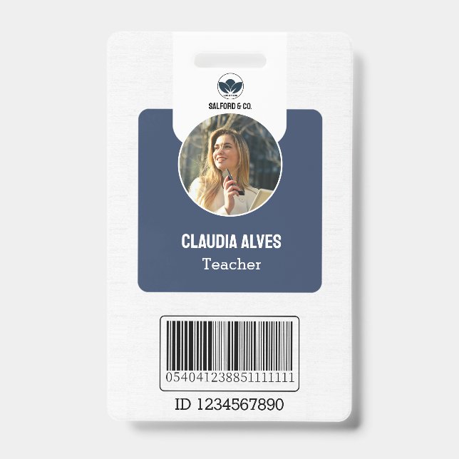 Simple Teacher ID Card | Navy Collage School ID  Badge (Front)