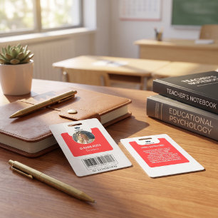 Simple Teacher ID Card Red Collage School ID Badge