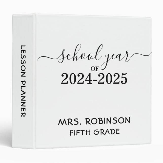 Simple Teacher Lesson Planner Gift 3 Ring Binder (Front/Spine)