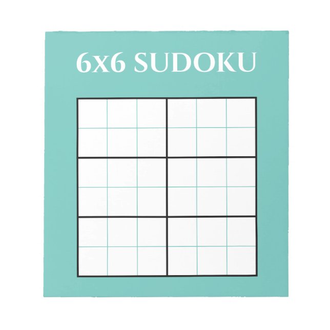 Simple Teal 6x6 Sudoku Grid Template Notepad (Front)