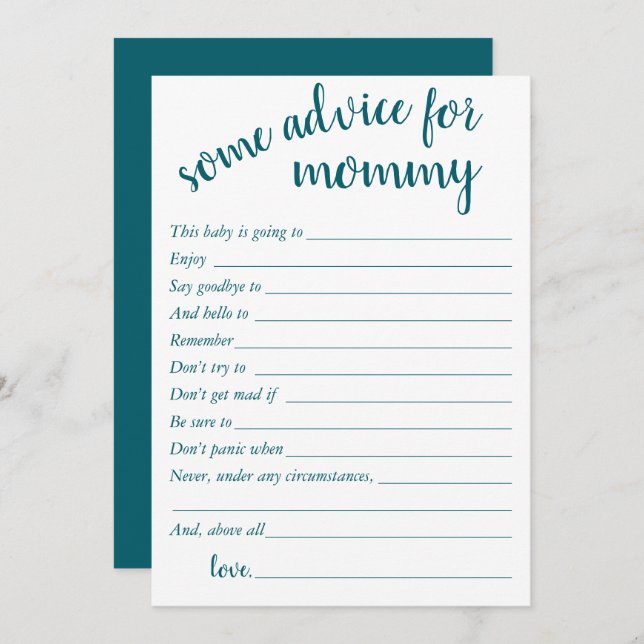 Simple Teal Advice | Midnight Green Keepsake Card (Front/Back)