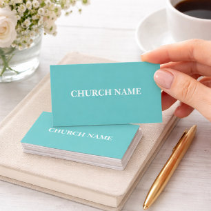 Simple Teal and White Church Business Cards