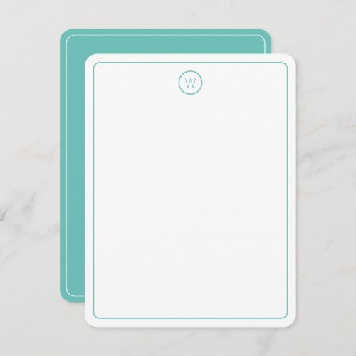 Simple Teal and White Monogram Note Card