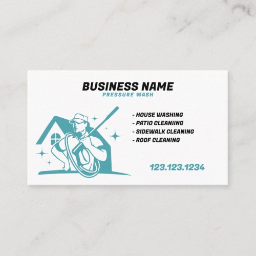 Simple Teal and White Pressure Washing Service Business Card