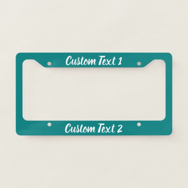 Simple Teal and White Script Text Template License Plate Frame (Front)