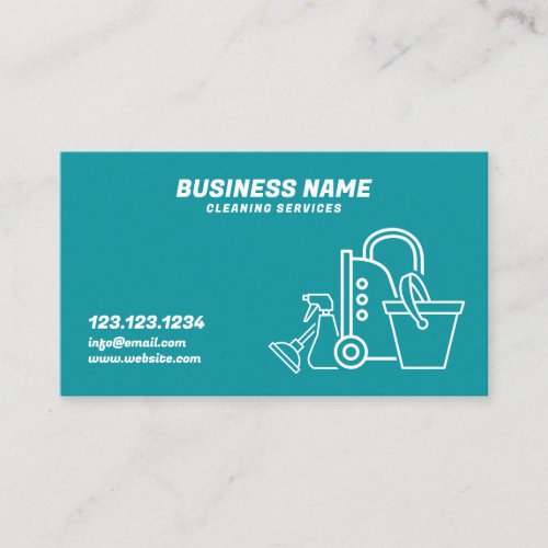 Simple Teal and White Vacuum House Cleaning Business Card