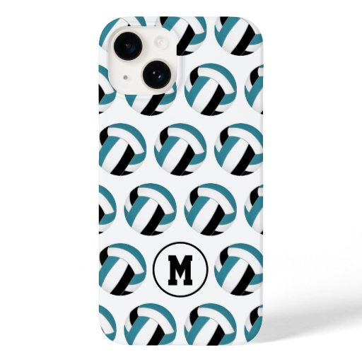 simple teal black volleyballs girls monogrammed Case-Mate iPhone 14 case