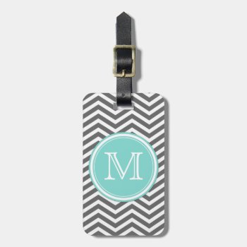 Simple Teal Blue And White Monogram With Chevron Luggage Tag by eatlovepray at Zazzle