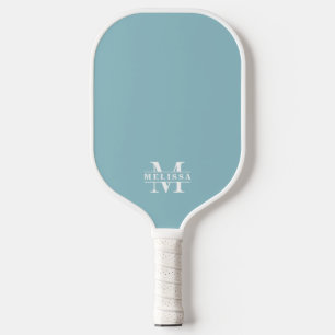 Simple Teal Blue Elegant Monogram Pickleball Paddle