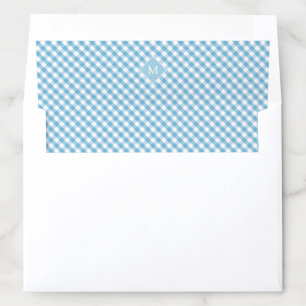 Simple teal blue gingham pattern monogram envelope liner