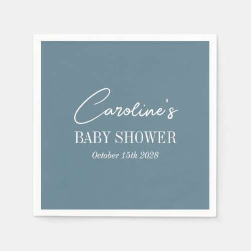 Simple Teal Blue Minimalist Custom Baby Shower Napkins