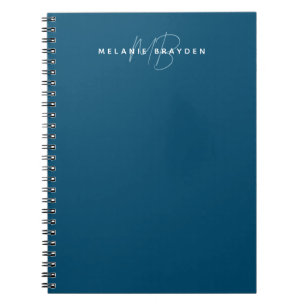 Simple Teal Blue Minimalist Two Monogram Name Notebook