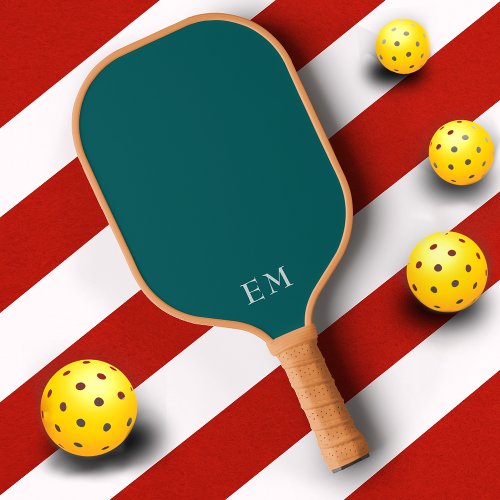 Simple Teal Blue Monogrammed Initials Pickleball Paddle