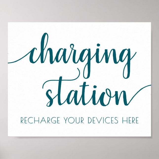 Simple Teal Charging Station | Midnight Green Sign (Front)