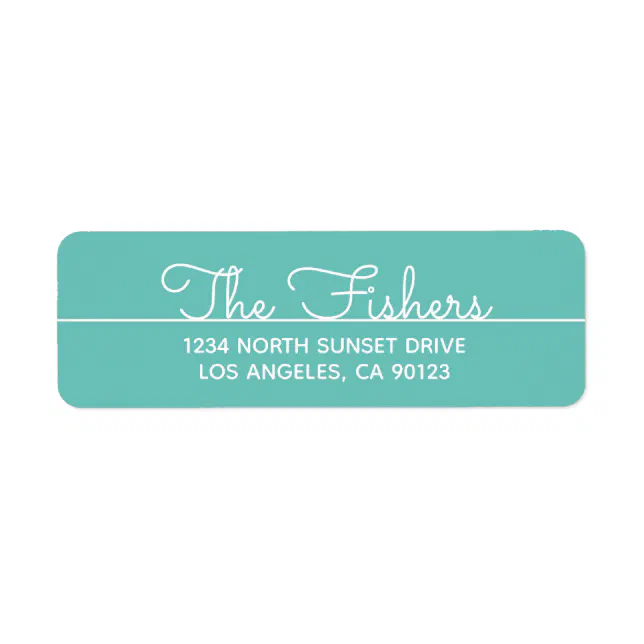 Address Label Cursive Simple Teal Cursive Return Address Label | Zazzle