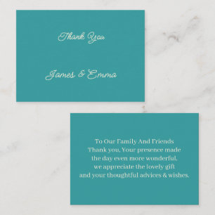 Simple Teal Customized Wedding Thank You Note Card