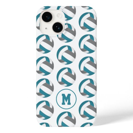 simple teal gray volleyballs girls monogrammed Case-Mate iPhone 14 case