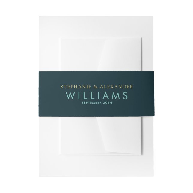 Simple Teal Green Modern Gold Turquoise Invitation Belly Band (Front Example)