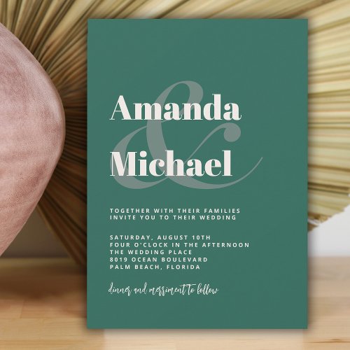 Simple Teal Green Modern Minimalist Wedding Invitation