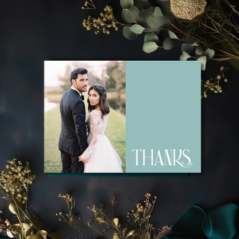 Simple Teal Green Wedding Photo Thank You Card by stylelily at Zazzle