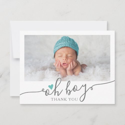 Simple Teal Heart Boy Baby Shower Photo Thank You