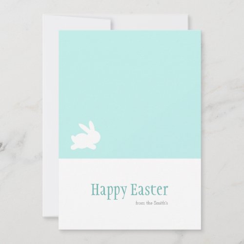 Simple Teal Pastel Rabbit Happy Easter Holiday Card