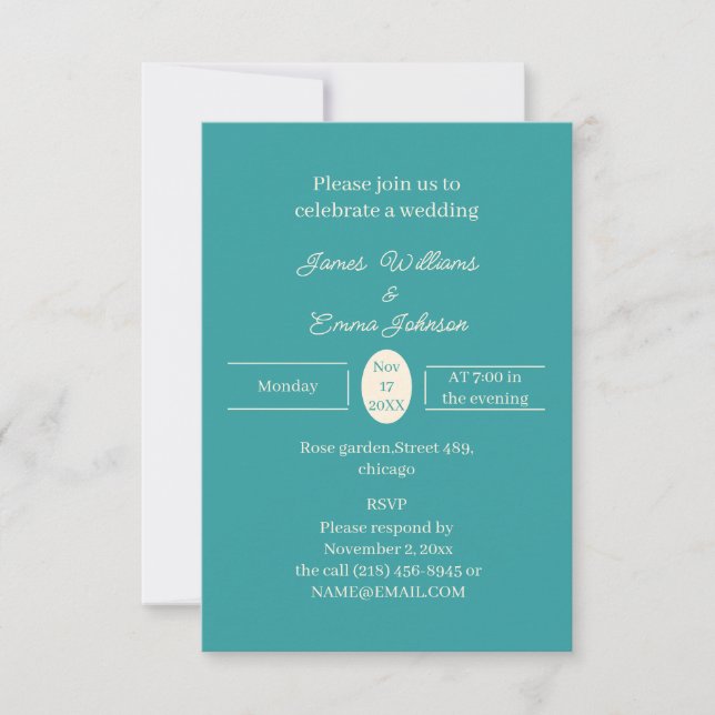 Simple Teal Personalized Wedding Invitation (Front)
