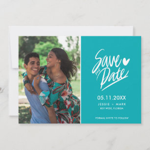 Simple Teal Photo Modern Wedding Save the Date Announcement