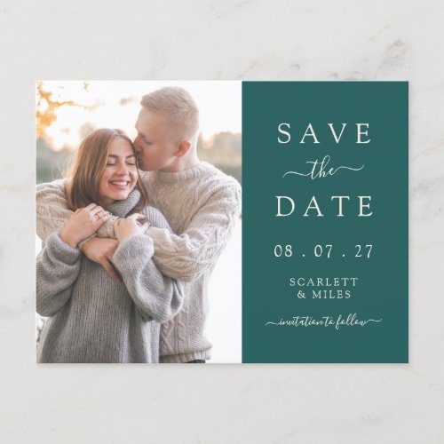 Simple Teal Photo Save The Date Wedding Announceme Announcement Postcard