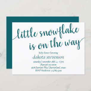 Simple Teal Script Blue-Green Flourish Snowflake Invitation