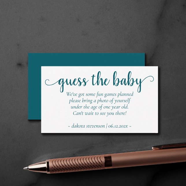 Simple Teal Shower | Dark Blue-Green Photo Request Enclosure Card (Creator Uploaded)