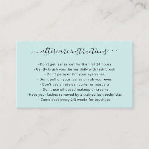 Simple Teal Turquoise Elegant Lashes Aftercare Business Card