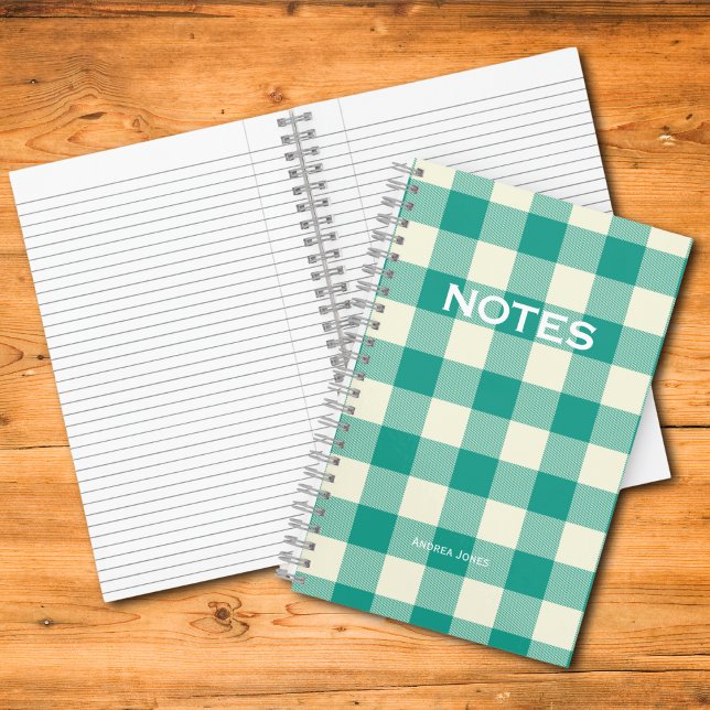 Simple Teal Vichy Check Monogram Name Notebook (Creator Uploaded)