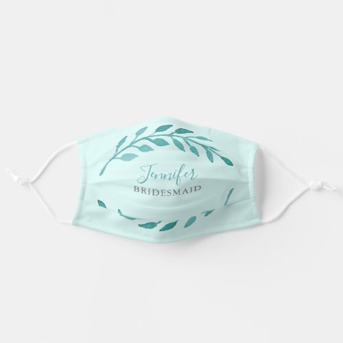 Simple Teal Watercolor Chic Monogram Bridesmaid Adult Cloth Face Mask