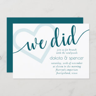 Simple Teal We Did Green Heart Newlywed Brunch Invitation