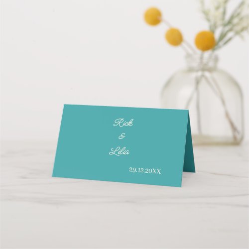 Simple Teal Wedding Table  Place Card