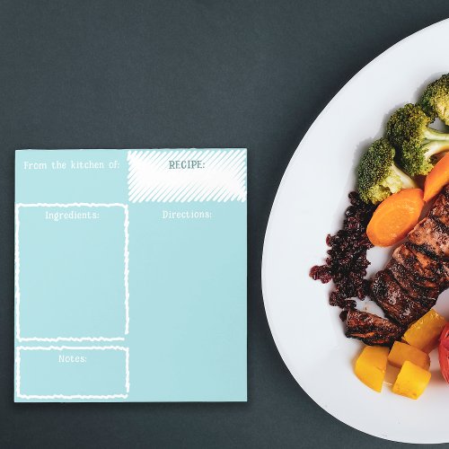Simple Teal White Blank Sheet Cooking Recipe Notepad