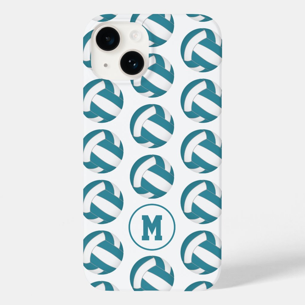 simple teal white volleyballs girls monogrammed iphone case