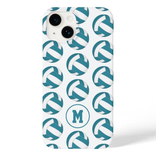 simple teal white volleyballs girls monogrammed Case-Mate iPhone 14 case