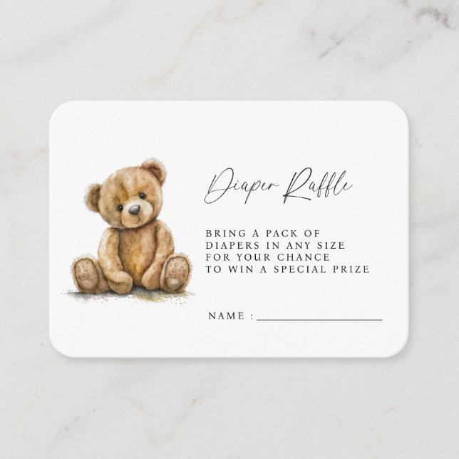 Simple Teddy Bear Diaper Raffle Enclosure Card (Front)