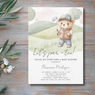 Simple Teddy Golf Lets Par-Tee Baby Shower Invitation