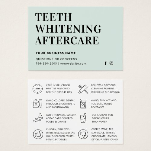 Simple Teeth Whitening Aftercare Instruction Card