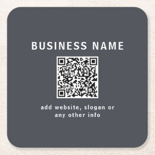 Simple Template for your QR code Dark Grey Square Paper Coaster